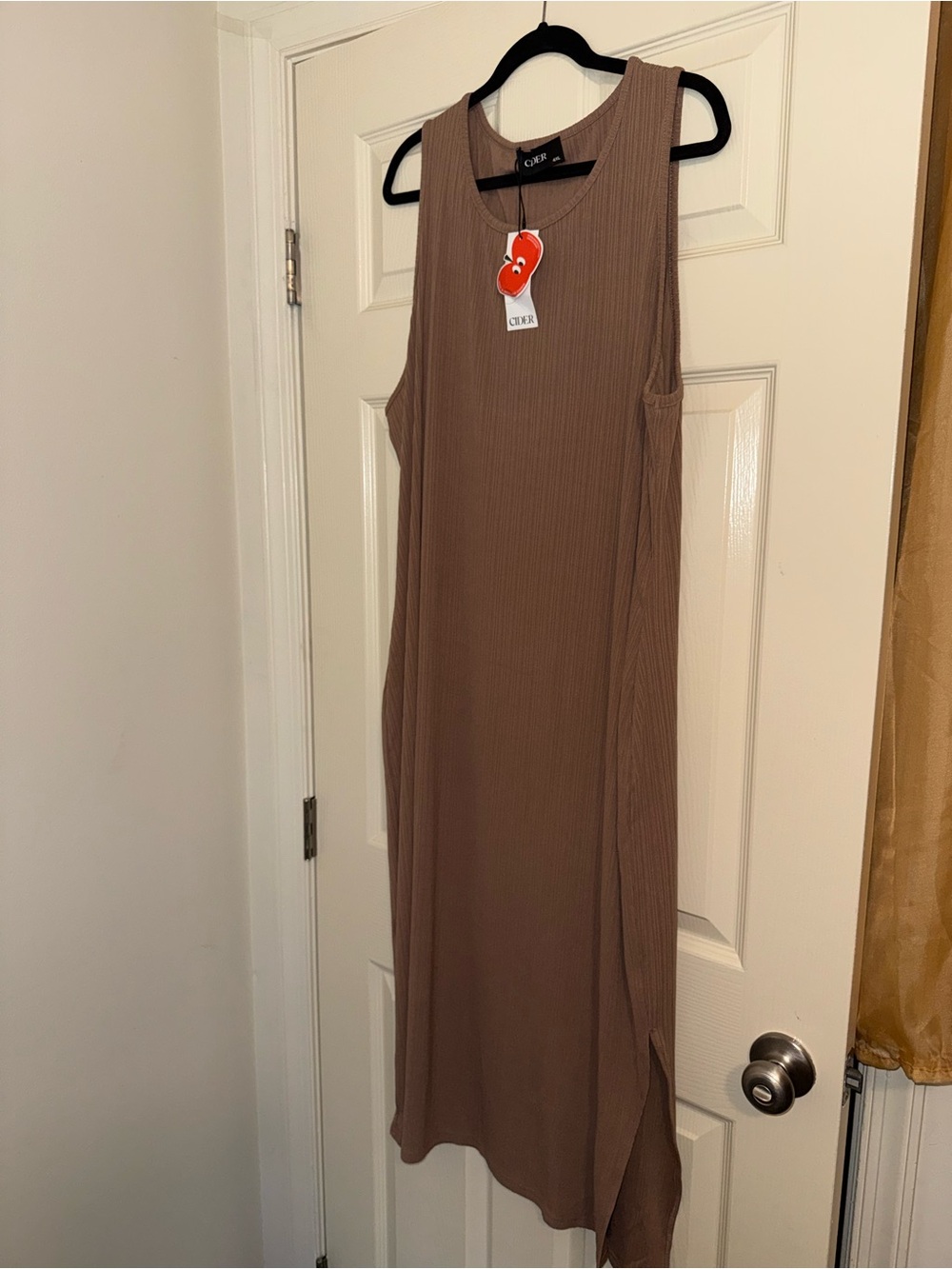 Cider Sleeveless Ribbed Midi Dress in Brown Taupe